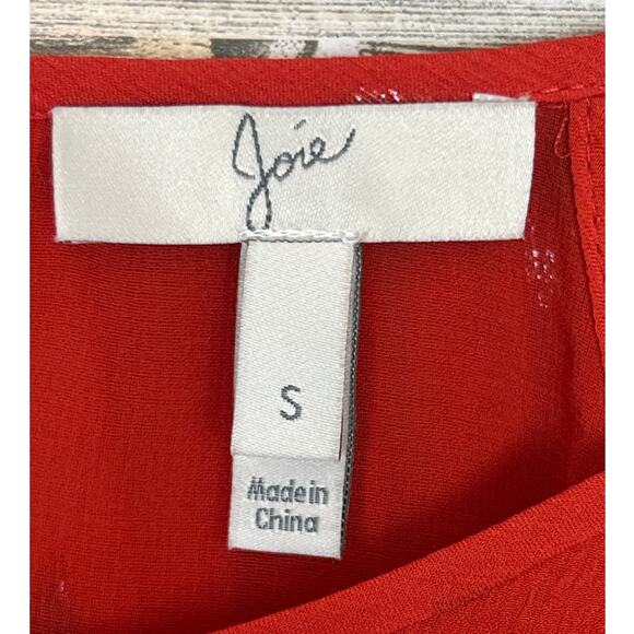 Joie Women’s S Red Silver Mosi Lightweight Silk Long Sleeve Aztec Boho Blouse - Picture 3 of 6